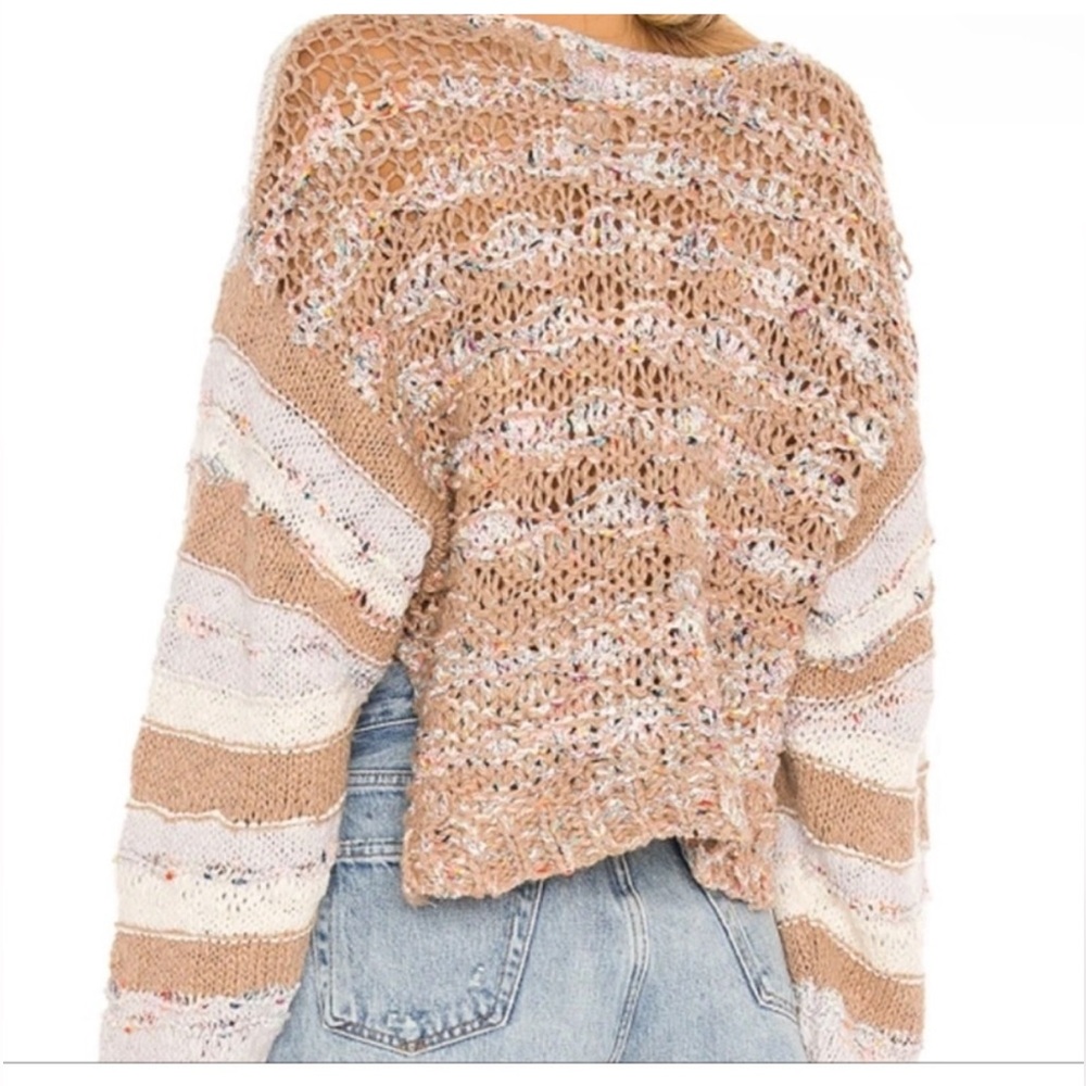 NWT FREE PEOPLE Lake Life Crop Sweater In Sunset Sand Combo XS - Picture 2 of 3
